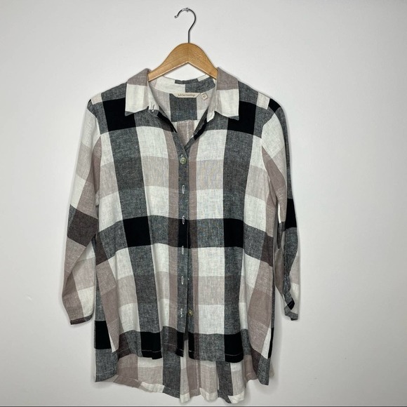 Soft Surroundings Carreaux Shirt in Ivory/charcoal plaid size S - Picture 3 of 7